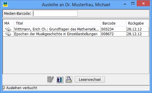Ausleihe �ber Barcode-Eingabe