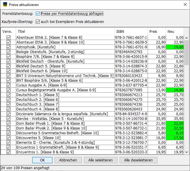 Preisaktualisierung �ber Fremddatenbezug